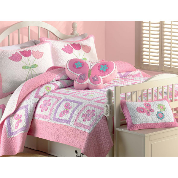 Cozy Line Home Fashion Butterfly Flower 2 Piece Twin Quilt Set